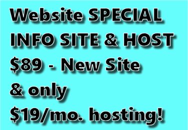 Special Web site build and hosting deal - only $89 informational website and $19/mo hosting. SAVE!